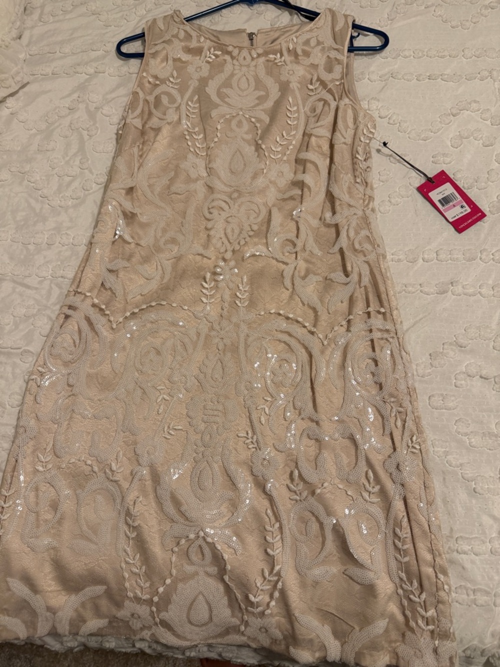 Vince Camuto Champagne Beaded Sleeveless Midi Dress